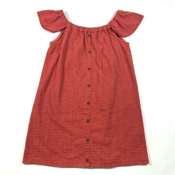 Madewell Off The Shoulder Dress Orange Textured - Picture 2 of 9